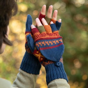 Alpaka Fingerlose Handschuhe mit Kappe | Fäustlinge | Handwärmer | alpaca gloves | fingerless mittens | Aimara