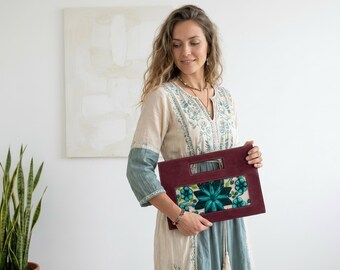 Fairtrade Boho Chic Clutch Bag | Vegan Leather Bag | Colourful Hippie Handbag from Peru | Unique Gift for Mum, Wife