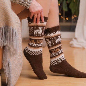Dicke Mollig Warme Alpaka-Merino-Wolle Socken Folklore-Trend Günstig Kaufen Bei