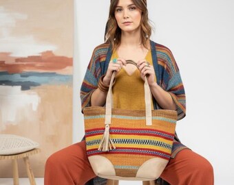 Handmade Boho Chic Bag, Ethnic bag, vegan leather shoulder Bag, Peruvian Colorful Festival Bag.