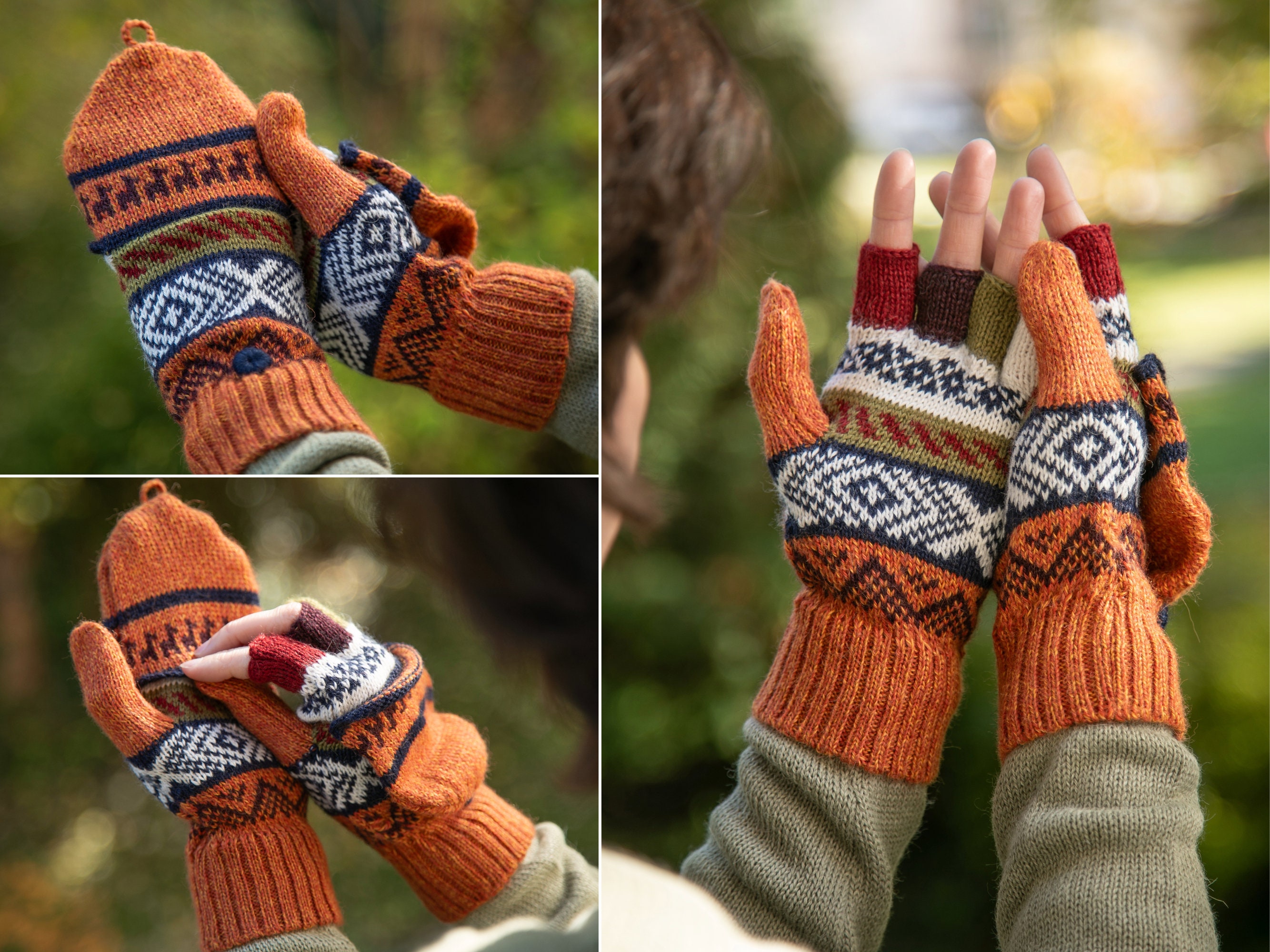 Alpaca Fingerless Gloves With Cap | Mittens | Hand Warmers