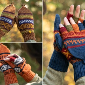 Alpaka Fingerlose Handschuhe mit Kappe | Fäustlinge | Handwärmer | alpaca gloves | fingerless mittens | Aimara