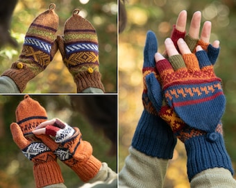Gants sans doigts en alpaga avec capuchon | Mitaines | Chauffe-mains | gants d'alpaga | mitaines sans doigts | Aïmara