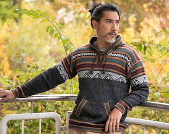 Alpaca hoodie for men | alpaca sweater | men's sweater | knitted jumper | peruvian alpaca clothing | Aimara