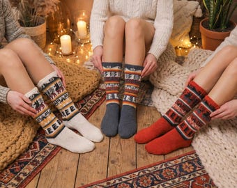 Conjunto de 3 Meias de Alpaca Coloridas | Meias de Inverno para Mulheres e Homens | Meias de Lã de Alpaca Quentes e Macias para Manter os Pés Aquecidos