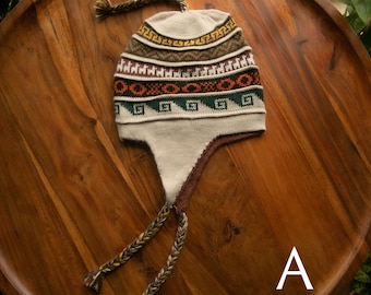 Sombrero de alpaca Perú, sombrero reversible, invierno, alpaca bebé 'Chullo', doble cara, patrón étnico, orejas de sombrero, sombrero inca, tejido a mano, Perú