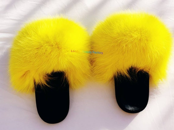 Beach slides fox fur slipper fur slides 