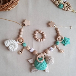 New mom gift basket Sea Stroller chain for Pram garland with Sea turtle Seashell Starfish, Stroller mobile from Ukraine