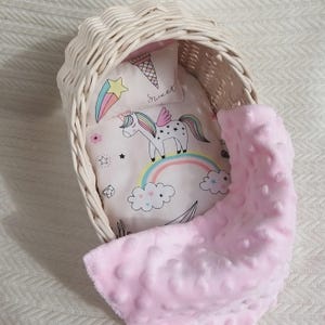 Dollhouse furniture for full body silicone baby doll Doll Moses Basket cradle bedding set 10.6" First birthday gift for toddler from Ukraine Unicorn pink set