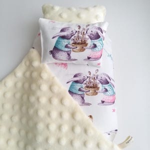 Dollhouse furniture for full body silicone baby doll Doll Moses Basket cradle bedding set 10.6" First birthday gift for toddler from Ukraine Ivory bunny