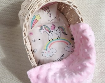Handmade Doll Bed Cradle bedding set 10.6" Pretend play for kids, First birthday gift for toddler from Ukraine shops
