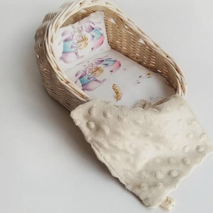 Dollhouse furniture Dollbed Bedding set 10.6" toddler toys, Doll wicker cradle First birthday gift for kids from Ukraine