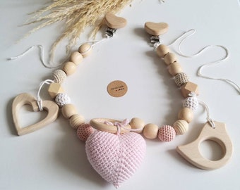 Łańcuch do wózka, girlanda do wózka dla młodej mamy, kosz prezentowy, drewniana zabawka do wózka, karuzela, prezent na baby shower, zestaw szydełkowy dla młodej mamy