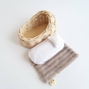 Handmade wicker baby doll cradle 6.7", Girl Boy gift for kids First birthday gift for toddler toys from Ukraine