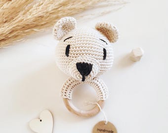 DZIANINOWE PLUSZOWE ZWIERZĘTA Miś Wilk Lis Szydełkowana pierwsza grzechotka dla dziecka Nowy prezent na baby shower dla kobiet w ciąży, prezent dla malucha z lasu