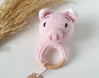 Postpartum new mom gift for newborn, Piggy baby rattle toy farm shower gift for expecting mom Farm nursery neutral toy for new mom gift box