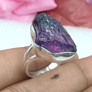 Natuurlijke amethist ruwe edelsteenring 925 zilveren ruwe paarse steen handgemaakte statement-sieraden