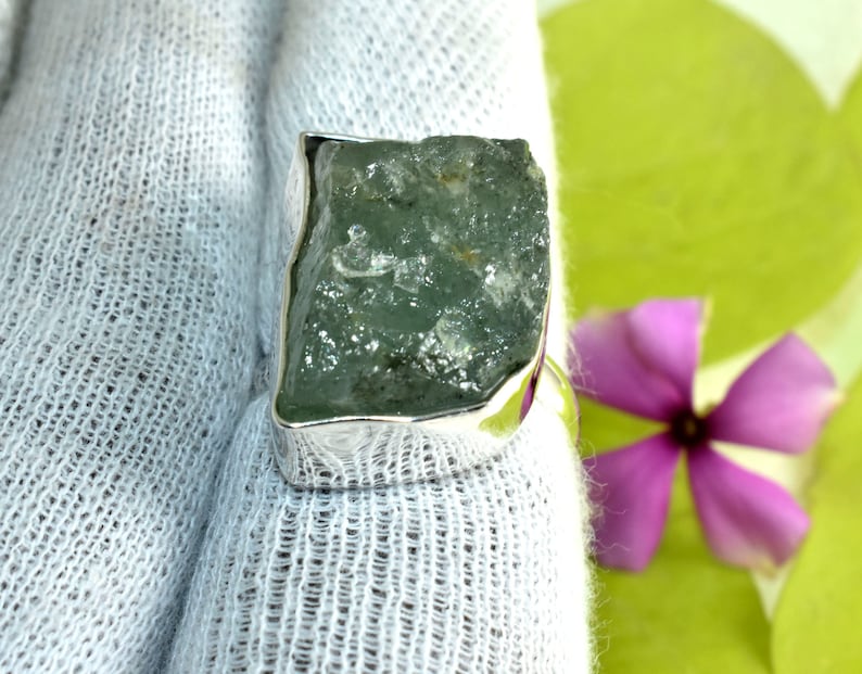 925 Sterling Silver Aquamarine Rough Ring 8,Raw Stone Ring,Raw Aquamarine Ring,March Birthstone,Gifts Raw Aquamarine Ring Aquamarine Ring