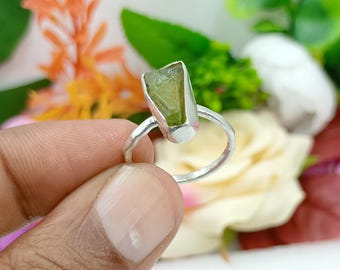 Raw Apatite Sterling Silver Ring, Natural Stone Jewelry