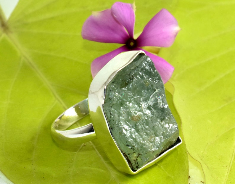 925 Sterling Silver Aquamarine Rough Ring 8,Raw Stone Ring,Raw Aquamarine Ring,March Birthstone,Gifts Raw Aquamarine Ring Aquamarine Ring