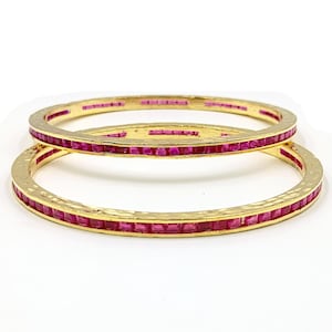 Handmade 22k Gold Plated Ruby Bangle Bracelet, Minimalist Indian Jewelry