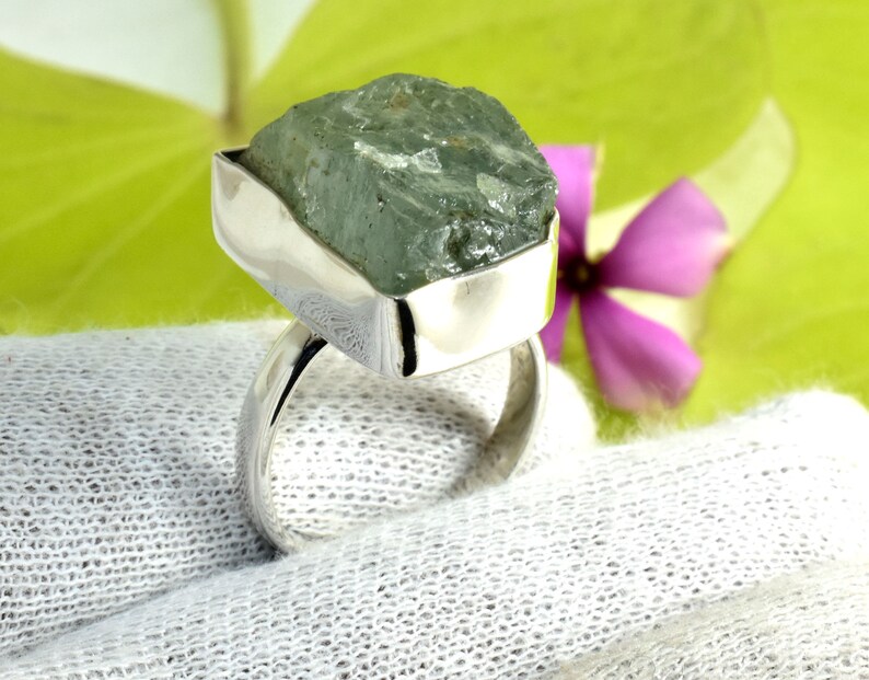 925 Sterling Silver Aquamarine Rough Ring 8,Raw Stone Ring,Raw Aquamarine Ring,March Birthstone,Gifts Raw Aquamarine Ring Aquamarine Ring