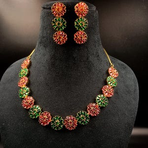 Handmade Ruby Emerald Necklace Set, 22k Gold Plated South Indian Jewelry, Indian Wedding Choker