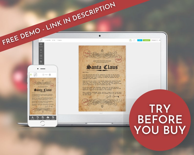 Gepersonaliseerde kerstmanbriefsjabloon, vintage stijl (digitale download) Onbeperkt aantal downloads afbeelding 2