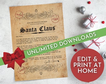 Printable Santa Letter for Children, Unlimited Downloads Personalized Letter, Santa Claus Letter Template, Instant Download Santa Letter