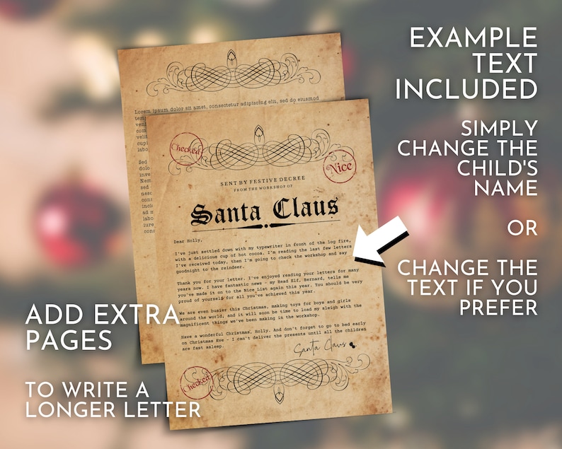 Gepersonaliseerde kerstmanbriefsjabloon, vintage stijl (digitale download) Onbeperkt aantal downloads afbeelding 7