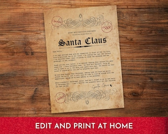 Personalisierte Santa Buchstabe zum Ausdrucken, Vintage-Stil (Instant Download)