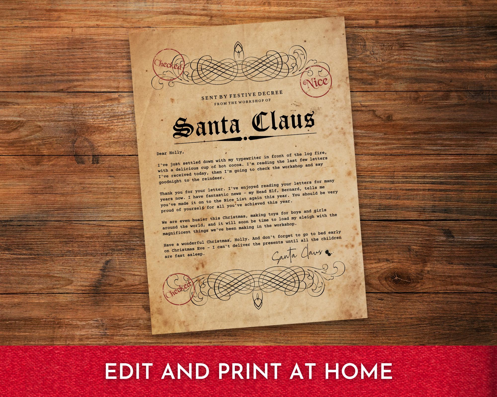 Personalized Santa Letter Printable, Vintage Style (instant