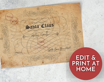 Personalized Nice List Certificate from Santa, Printable Christmas Gift (Digital Download)