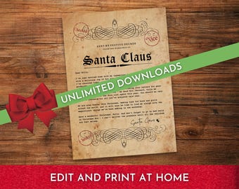 Personalisierte Weihnachtsmann Briefvorlage, Vintage-Stil (Digitaler Download) Unbegrenzte Downloads