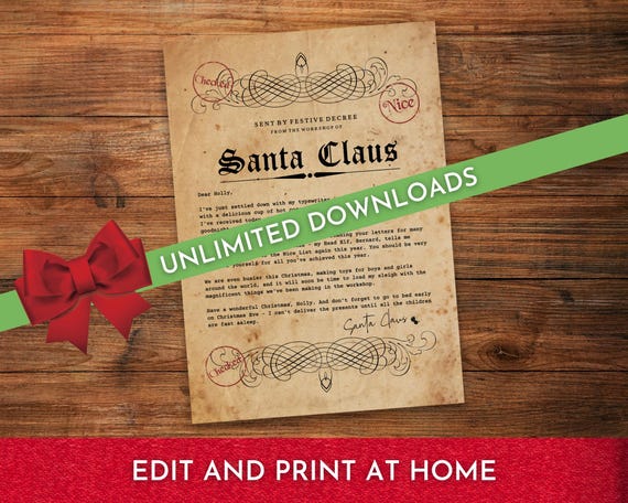 Personalized Santa Letter Template, Vintage Style (Digital Download) Unlimited Downloads