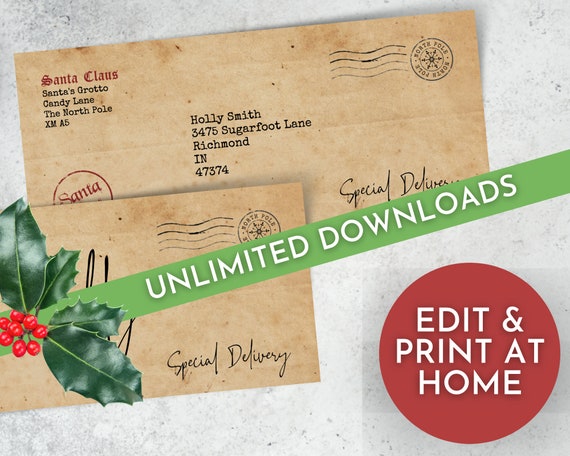 Printable Santa Envelope, Vintage Style (Unlimited Downloads)