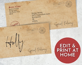 Personalisierte druckbare Santa Umschlag im Vintage-Stil (Digitaler Download)