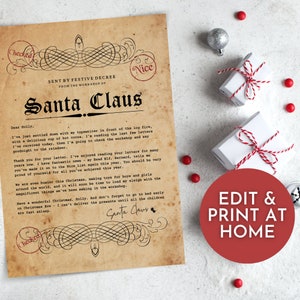 Printable Santa Letter for Children, Instant Download Santa Letter, Personalised Letter from Santa, Printable Template Santa Letter