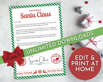 Afdrukbare kerstmanbriefsjabloon, gepersonaliseerde kerstbrief (digitale download)