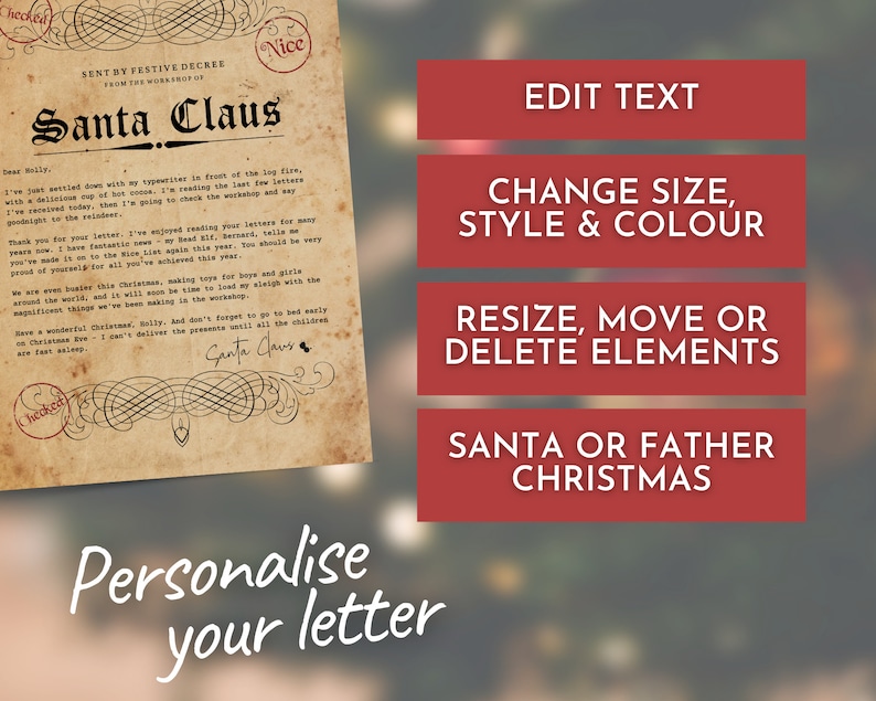 Gepersonaliseerde kerstmanbriefsjabloon, vintage stijl (digitale download) Onbeperkt aantal downloads afbeelding 5