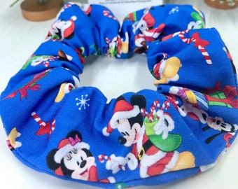 Disney Christmas Scrunchies! Fun Mickey Mouse and Friends Xmas print hair tie. Handmade in Australia. Minnie Mouse, Goofy, Donald Duck
