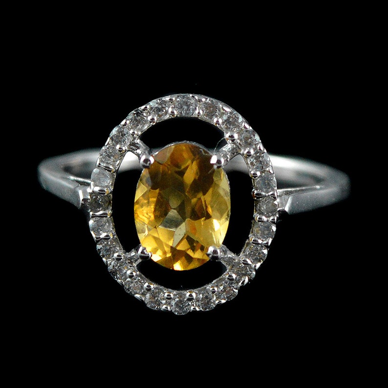 Gemstone Jewellery Natural Citrine Citrine And White CZ Ring 925 Sterling Silver Yellow Citrine Ring