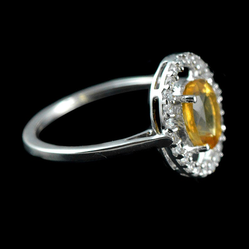 Gemstone Jewellery Natural Citrine Citrine And White CZ Ring 925 Sterling Silver Yellow Citrine Ring