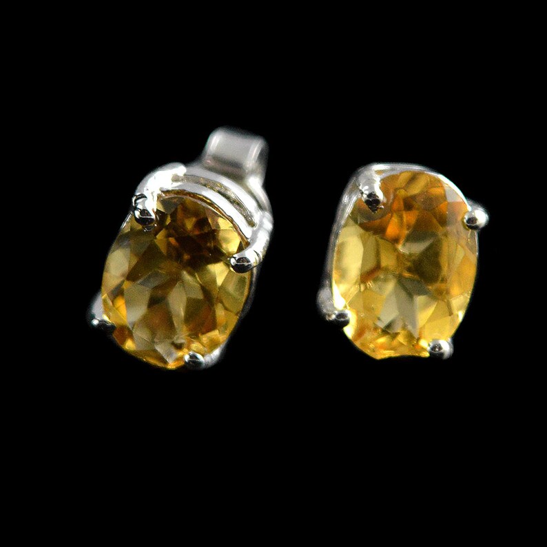 Citrine Stud Earrings 925 Sterling Silver Citrine Jewellery Yellow Gemstone Studs