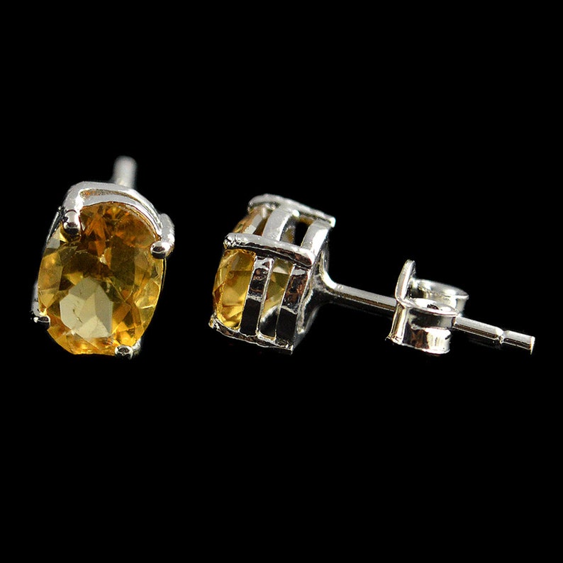 Citrine Stud Earrings 925 Sterling Silver Citrine Jewellery Yellow Gemstone Studs