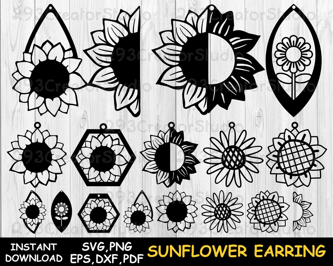 Sunflower Earring Svg Flower Earring SVG Teardrop Earring Etsy