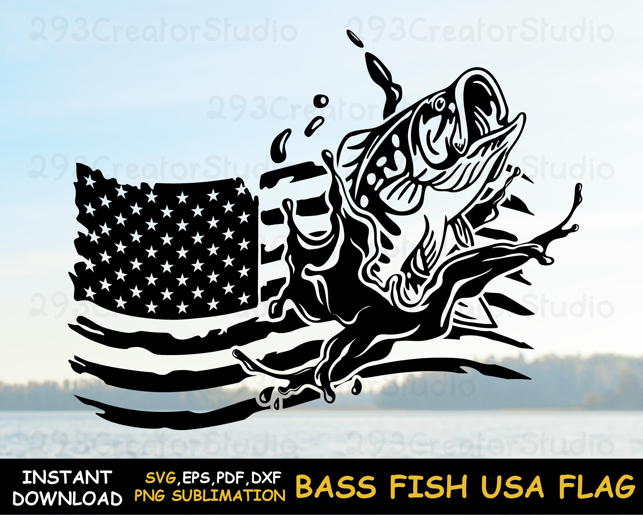 American flag fishing svg Jumping fish flag svg Bass fishing | Etsy