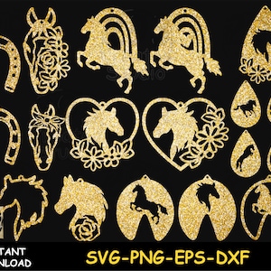 Horse Earring Svg Bundle, Animal Earring Template, SVG Files for Cricut, Mother&#39;s Day Gift Idea, Flower Horse SVG, Earring cut files