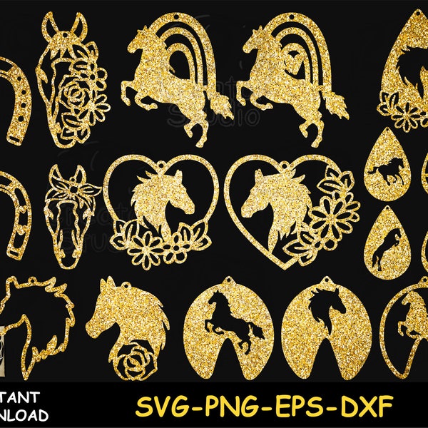 Horse Earring Svg Bundle, Animal Earring Template, SVG Files for Cricut, Mother's Day Gift Idea, Flower Horse SVG, Earring cut files