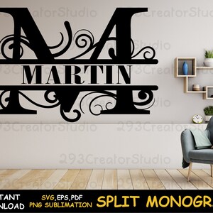 Split Monogram Naam svg, Vine Monogram voor vrouwen Decor, Wall Art Decor Png Print, Bruiloft Decor, SVG Mug Pers Sticker, Dxf Laser Cut bestanden